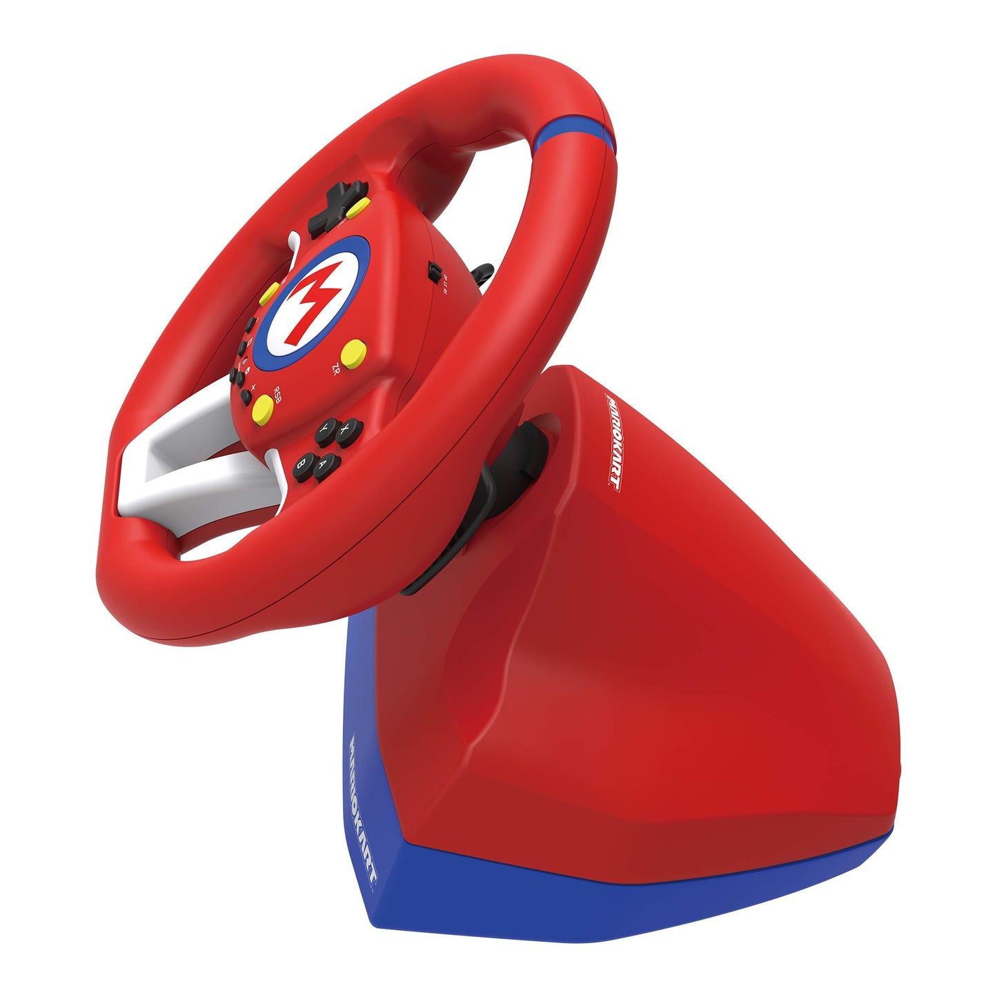 Hori Mario Kart Racing Wheel Pro Mini for Nintendo Switch, compact gaming wheel with colorful Mario Kart design and controller grip.