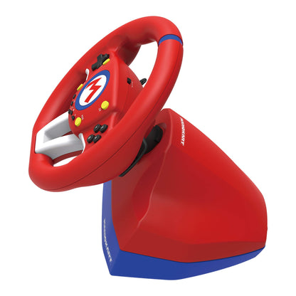Hori Mario Kart Racing Wheel Pro Mini for Nintendo Switch, compact gaming wheel with colorful Mario Kart design and controller grip.