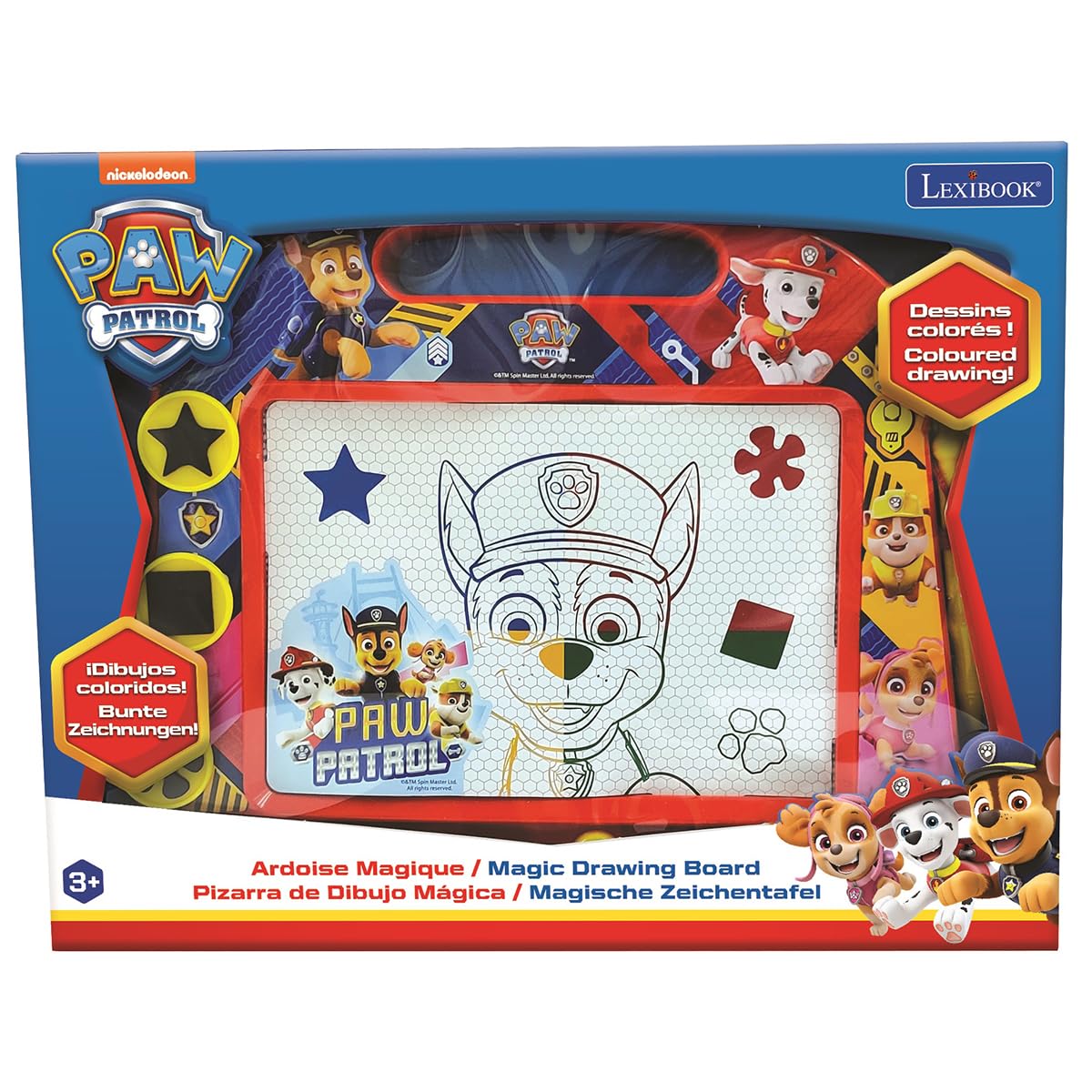 LEXIBOOK, Paw Patrol, Multicolour Magic Magnetic Drawing Board, Artistic Creative Toy for Girls and Boys, Stylus Pen and Stamps, Red/Blue, CRPA550