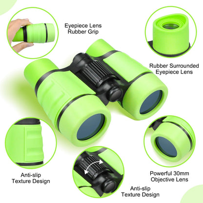 Green toy binoculars for kids, 4x30 high-resolution children’s binoculars by CARROUSEL, ideal for outdoor play and kids aged 3+