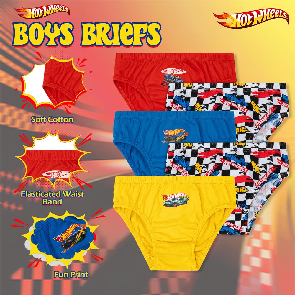 Hot Wheels Boys Briefs Pack of 5, 5 PK Boys Underwear, Multipack Underpants, Ages 2 to 7 Years Old (UK, Age, 2 Years, 3 Years, Regular, Multicoloured)
