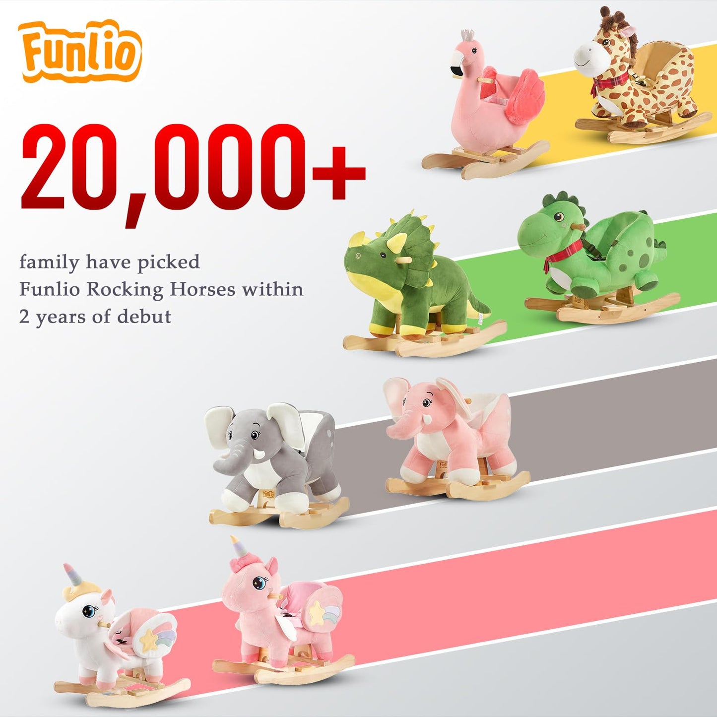 FUNLIO Unicorn Baby Rocking Horse, Pink Fairy Unicorn Rocking Horse for Toddlers 6 Months to 3 Years, Stuffed Ride-on Animal Rocker, Easy to Assemble, CPC & CE Certified