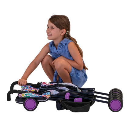 Daisy Chain Zipp Twin Max Dolls Pushchair – Adjustable handles from 76-82cm. For ages 4,5,6,7,8 or 9 years. (Rainbow Hearts)