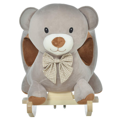 HOMCOM Kids Children Rocking Horse Plush Ride On Bear Seat w/Sound Wood Base Seat Safety Belt Toddler Baby Toy for 18-36 Months Grey