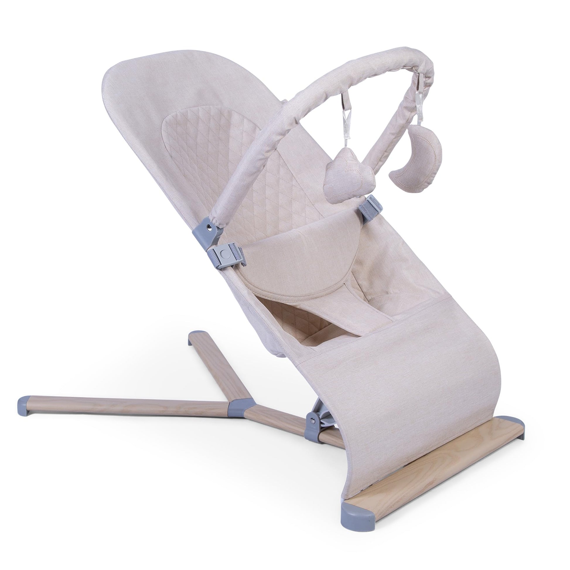 Red Kite Baya Bouncer in oatmeal, ergonomic baby bouncer with adjustable settings and toy bar for infants.