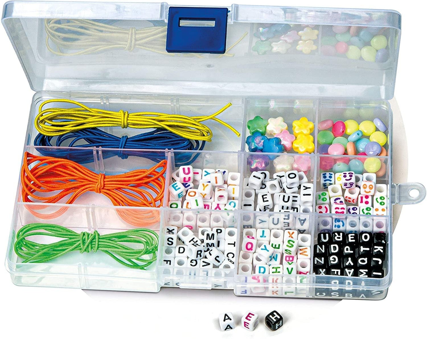 Clementoni Crazy Chic message bracelets kit with colorful beads and letter charms for creating personalized jewelry for kids.