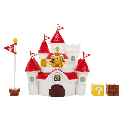 Nintendo Mushroom Kingdom Castle playset with Bowser figure, accessories, wall poster, officially licensed by Jakks Pacific.