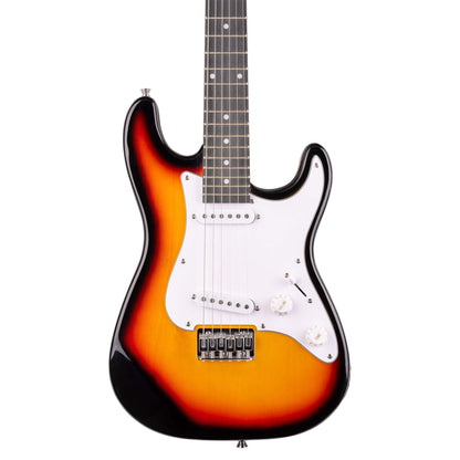 MAX Max GigKit Junior 3/4 size sunburst electric guitar starter pack with 20W amplifier, case, tuner, strings, picks, and strap for kids