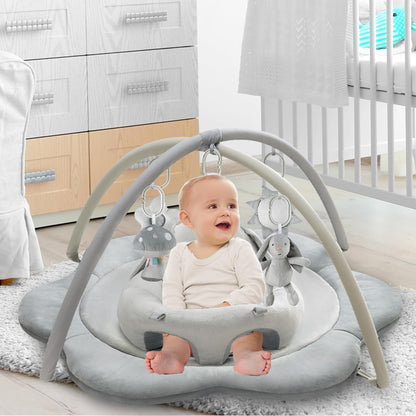 Suihuooo 3-in-1 Baby Play Mat, Baby Seats for Infants to Sitting Up, Mats for Floor Play with 5 Detachable Toys, Baby Gym for Babies 0-6 6-12 Months, Grey