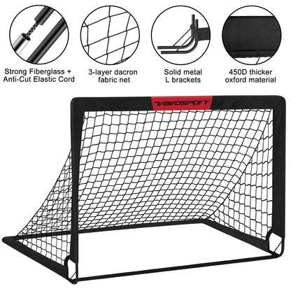 Kids Football Goals for Garden Set – 2 x 4ft x 3ft Portable Football Goals with Size 3 Ball, Pump, Cones & Carry Bag, Pop-Up Kids Football Net, Outdoor Garden Football Training Equipment Boys Gifts