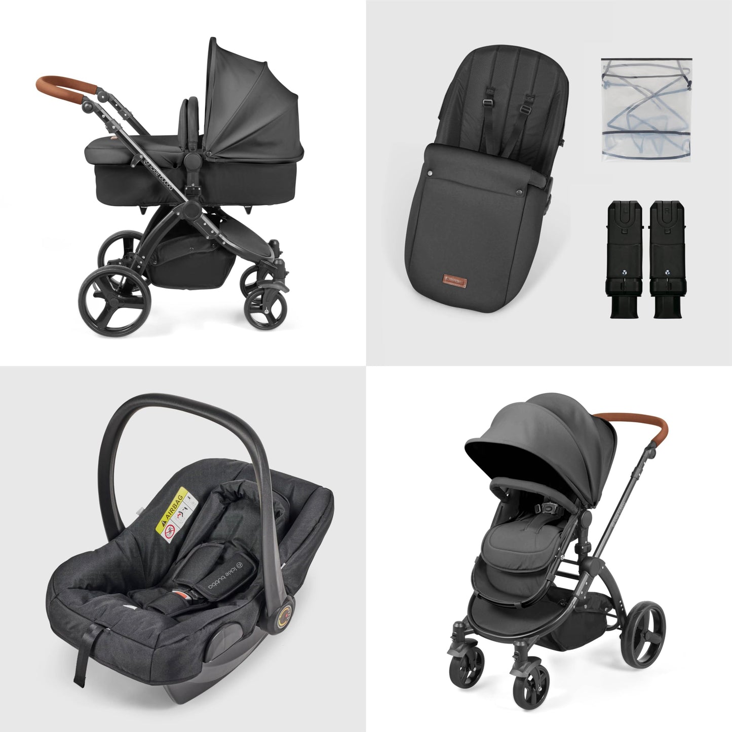 Ickle Bubba Stomp Urban 3-in-1 Travel System & Astral Car Seat – Birth to 22kgs (approx. 4 Years), Lightweight City Pram, Carrycot & Seat Unit, Compact Fold, UPF 50+ Hood & Accessories (Charcoal Grey)