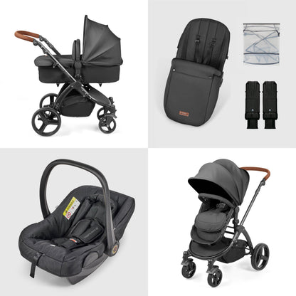 Ickle Bubba Stomp Urban 3-in-1 Travel System & Astral Car Seat – Birth to 22kgs (approx. 4 Years), Lightweight City Pram, Carrycot & Seat Unit, Compact Fold, UPF 50+ Hood & Accessories (Charcoal Grey)