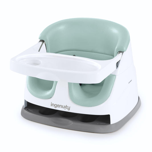 Ingenuity, Baby Base 2-in-1 Seat, Mist, Booster Chair, Dining and Feeding Seat for Toddlers, Easy to Clean with Removable and Self-Storing Tray, Ages 6 Months+