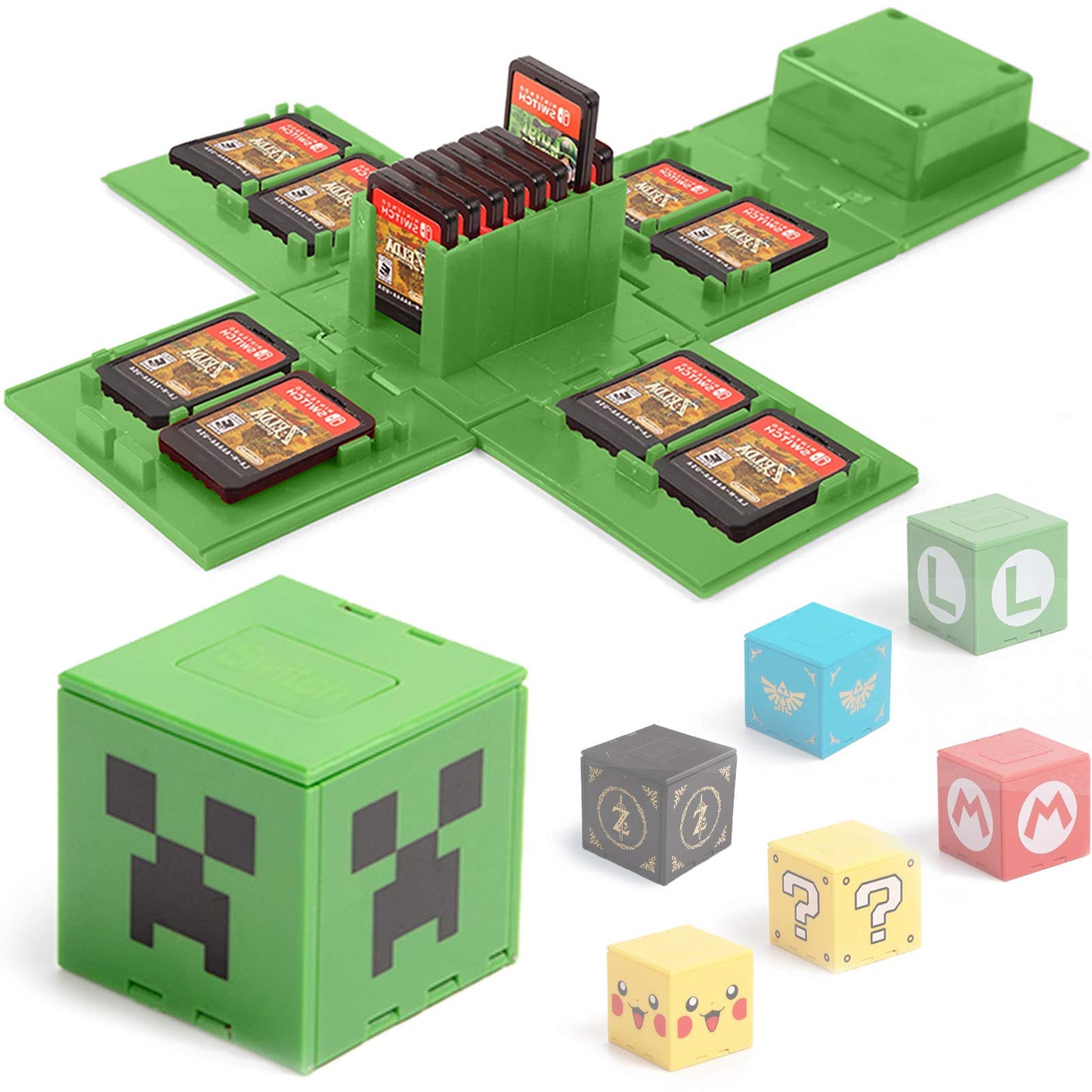 BAYINBROOK Nintendo Switch game storage case in green with hard shell, holding 16 video game cards for travel and protection.