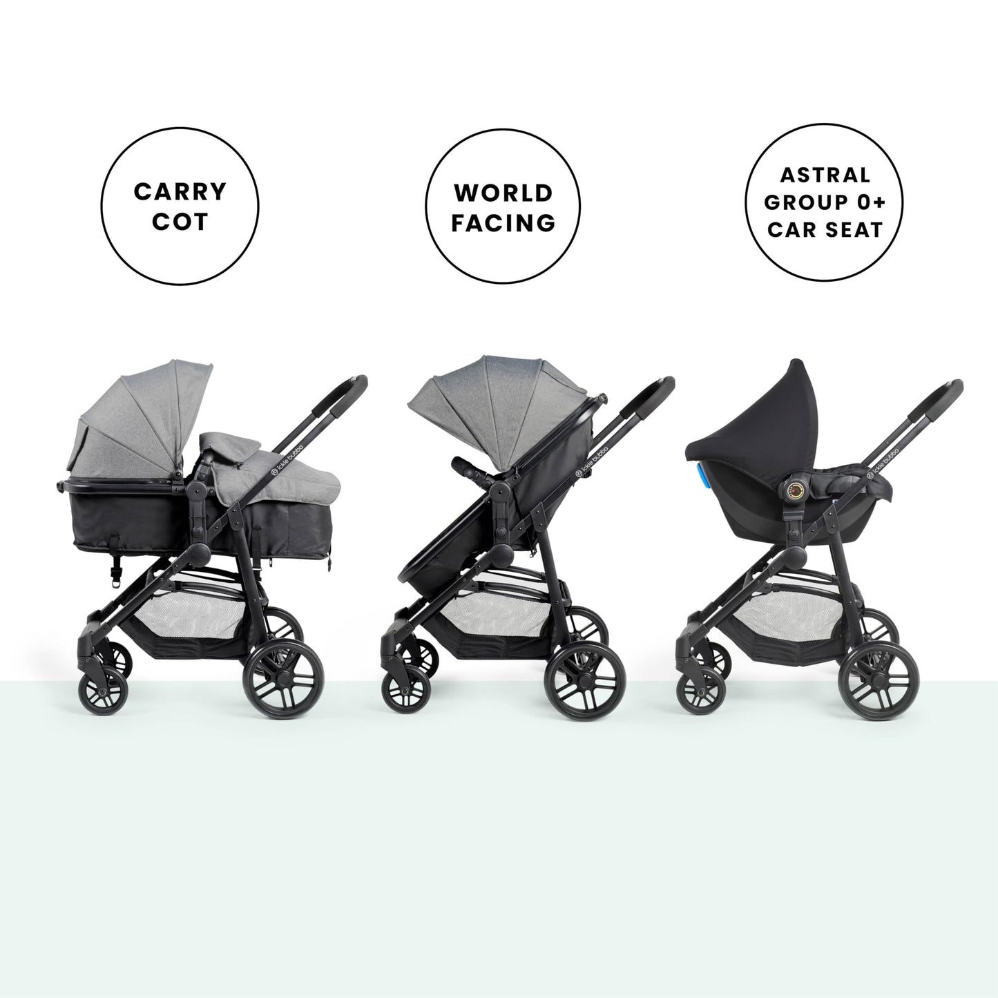 Ickle Bubba Star 3-in-1 Travel System with Astral Group 0+ Car Seat – Convertible Pram & Pushchair, Suitable from Birth to 15kg (Approx. 3 Years*), Spacious Basket & All-Terrain Wheels (Space Grey)