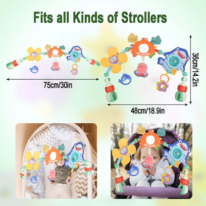 Coriver baby arch pram toys with adjustable clip-on bouncer toy bar, musical crib mobile, sensory stroller travel toy for infants