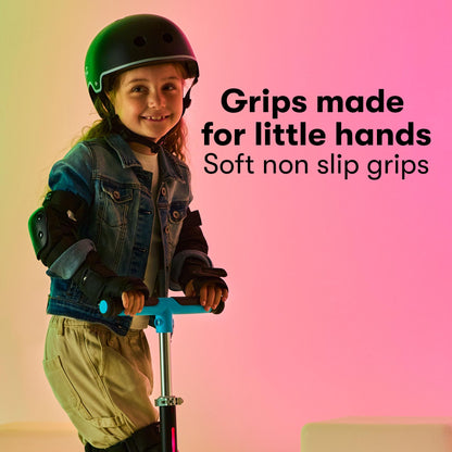 Zinc T-Motion Shine Kids Scooter for Ages 3+ – Three Wheeled Folding Boys & Girls Scooter with LED Light Up Deck & Wheels, Adjustable Handlebar, Lean & Steer Controls, Rear Brake, Black & Blue