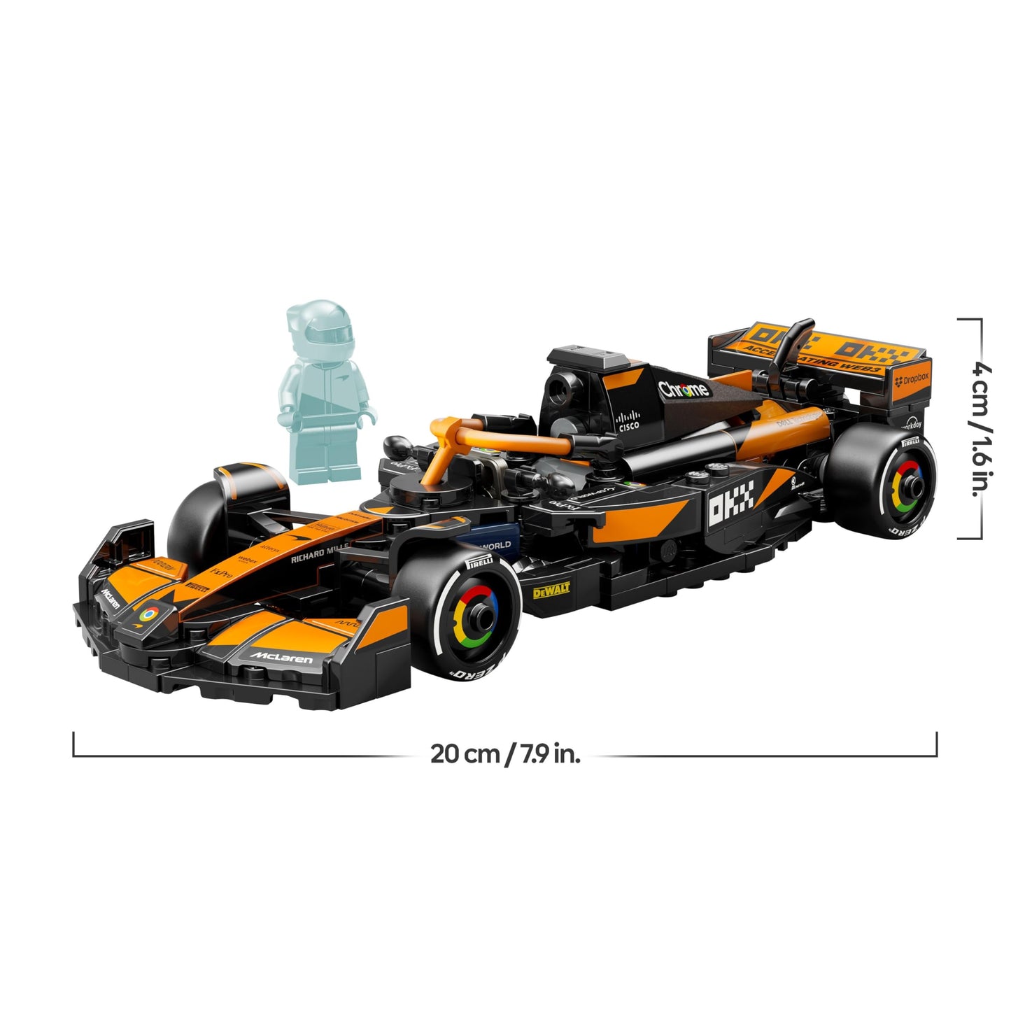 LEGO Speed Champions McLaren F1 Team MCL38 race car model kit with collectible Formula 1 driver minifigure.