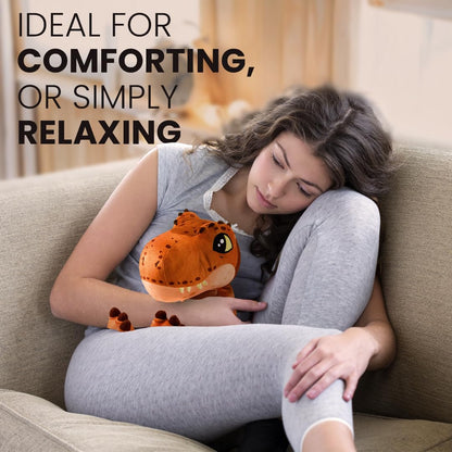 BIOSYNEX - Jurassic World Explorers Heatable Plushies – Microwave Warm Cuddle Toy with Removable Clay Bead Pouch - Gentle and Comforting Warmth - Machine Washable and Safe from Birth (T-Rex)