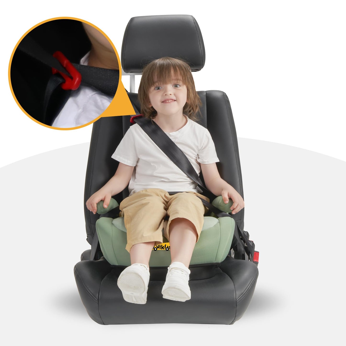 Jovikids I-Size Booster Seat for Car with ISOFIX, 125-150cm (Group 2/3, 6-12 Years), Portable Car Seats for Kids, Convenient for Everyday Use, Great for Travel, ECE R129 (Soft Green)