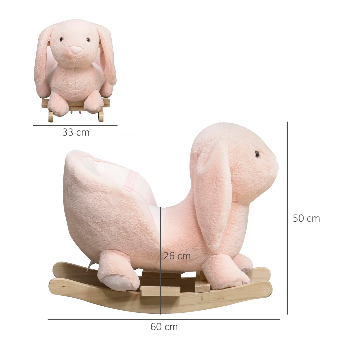 HOMCOM Kids Rocking Rabbit, Plush Rocking Horse Ride-On w/Sound, Wood Base, Seatbelt, for Ages 18-36 Months, Pink