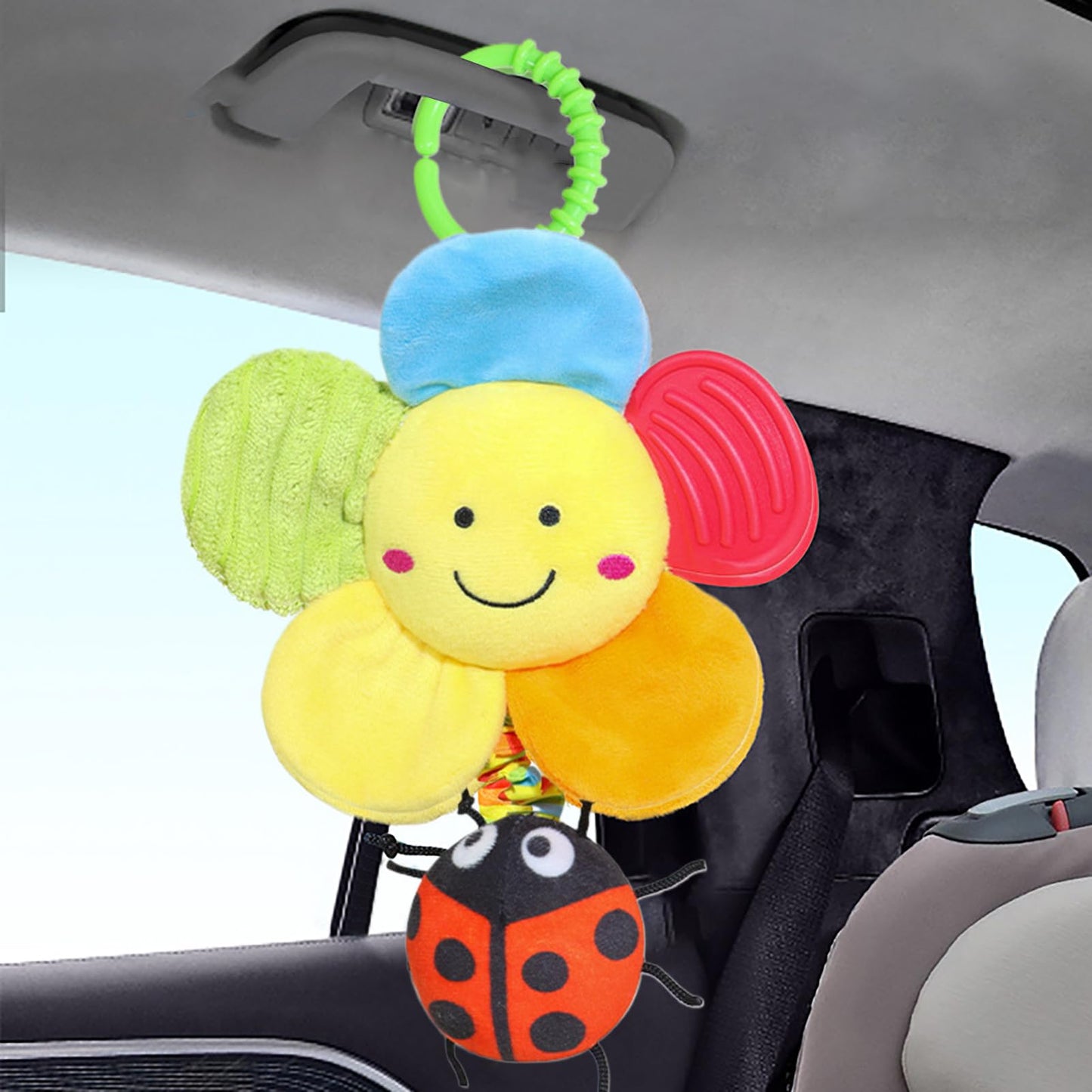 Jingyash baby pram toy with music, plush hanging rattle and handbells, designed for stroller activity and early development.