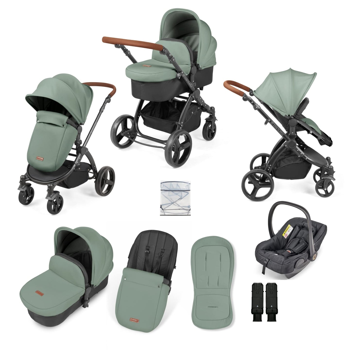 Ickle Bubba Stomp Urban 3-in-1 Travel System & Astral Car Seat – Birth to 22kgs (Approx. 4 Years), Lightweight City Pram, Carrycot & Seat Unit, Compact Fold, UPF 50+ Hood & Accessories (Sage Green)