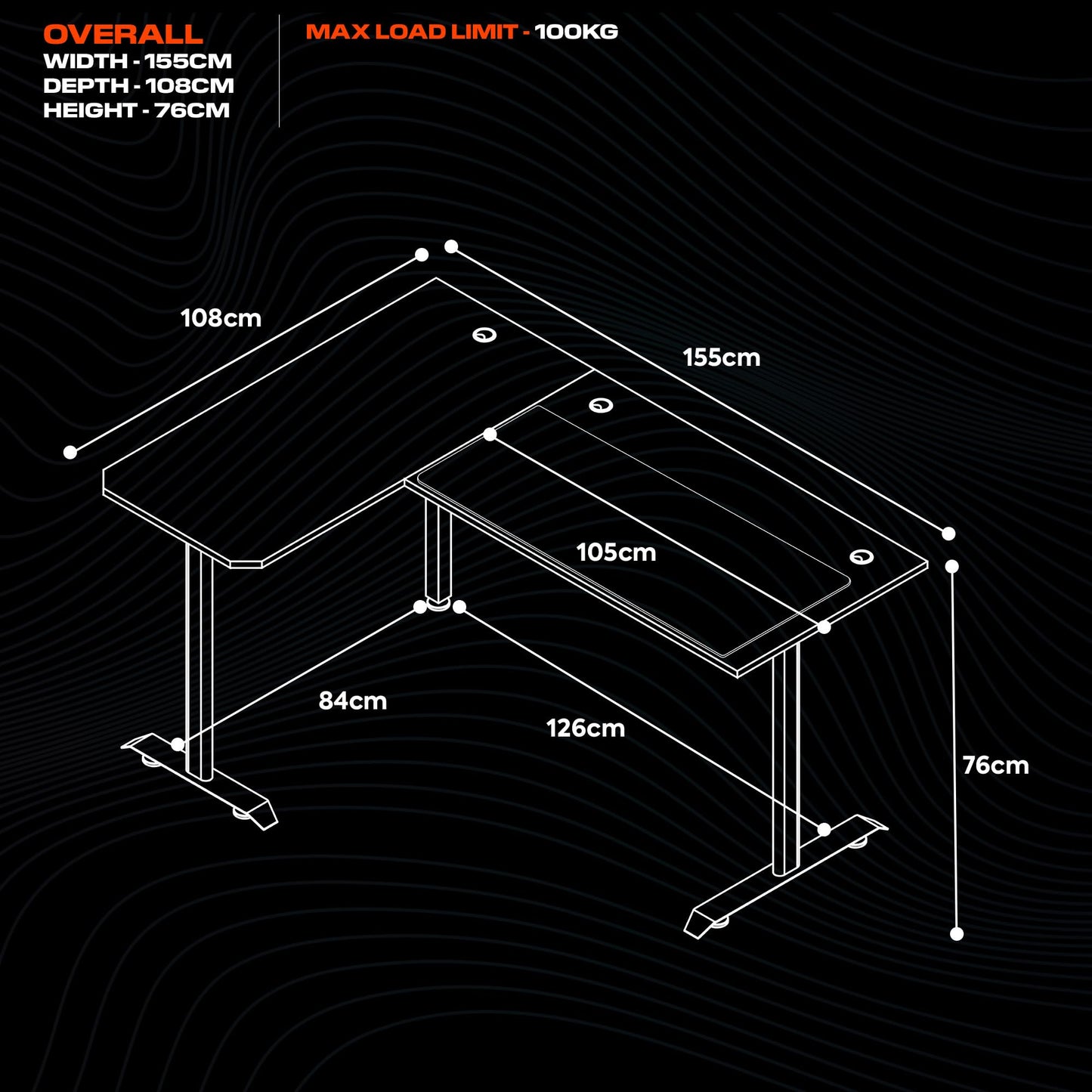 X-Rocker Panther XL 155cm x 108cm, L-Shaped Gaming Desk - Reversible Corner Design, Large Dual Monitor, Sturdy Metal Frame for Adults & Kids - Carbon Black - Mouse Mat Included