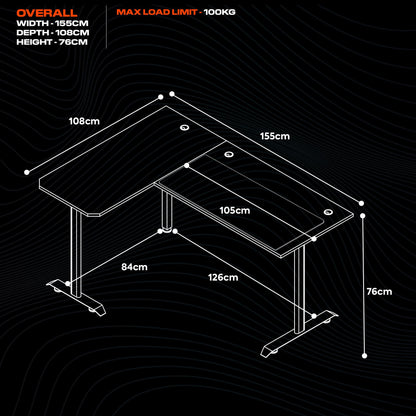 X-Rocker Panther XL 155cm x 108cm, L-Shaped Gaming Desk - Reversible Corner Design, Large Dual Monitor, Sturdy Metal Frame for Adults & Kids - Carbon Black - Mouse Mat Included