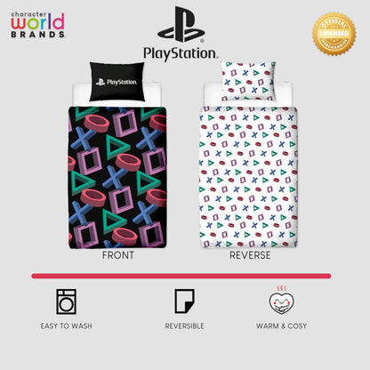 Character World PlayStation Official Single Duvet Cover Set, Abstract Design | Reversible 2 Sided Bedding Cover Official Merchandise Including Matching Pillow Case | Gaming Single Bed Quilt