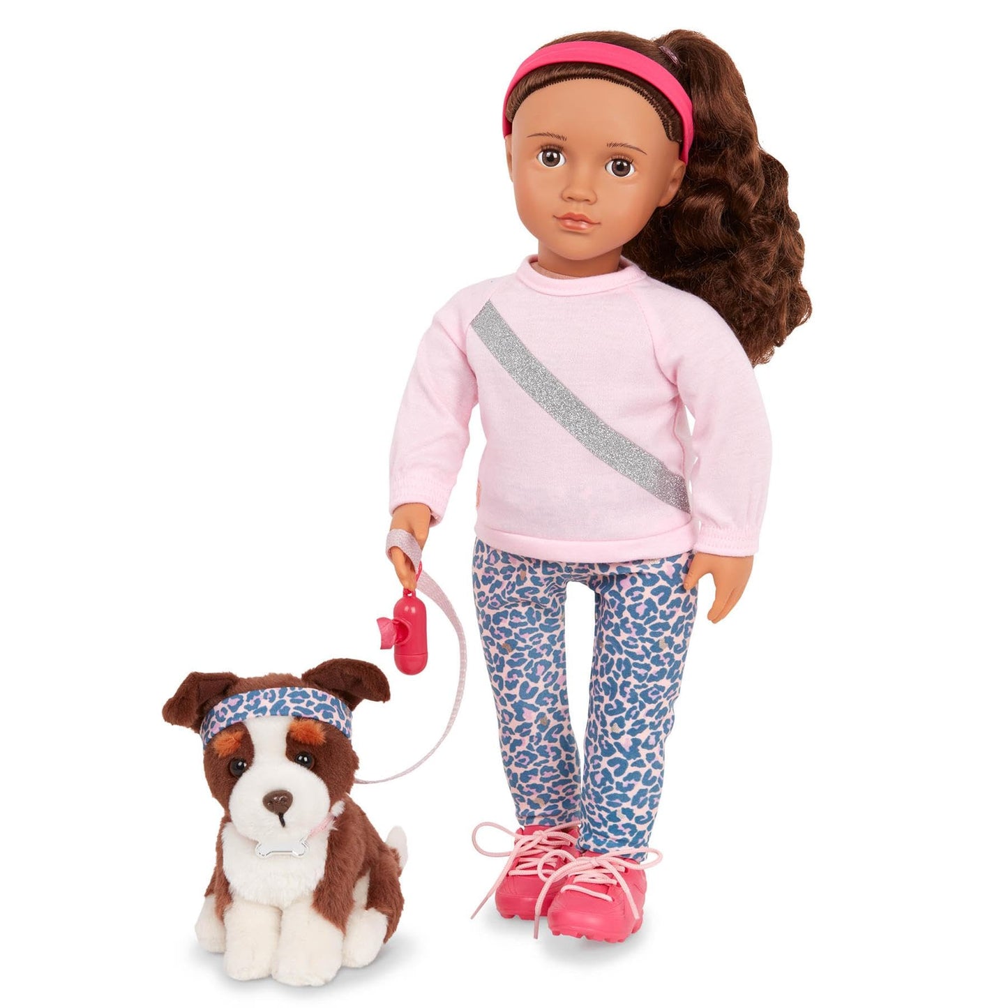 18-inch Our Generation Natalia doll with dog, agility training set, and accessories for kids' pretend play.