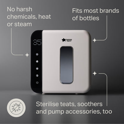 Tommee Tippee Ultra UV Steriliser, Dryer and Storage, Black, for Baby Bottles and Accessories, Steam-Free to Kill Viruses^ and 99.9% of Harmful Bacteria