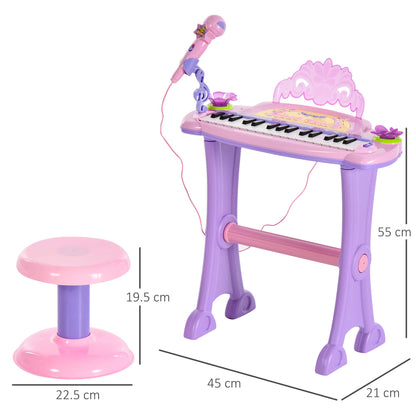 HOMCOM 32-key kids mini electronic keyboard with microphone, educational toy, and matching piano stool for children.