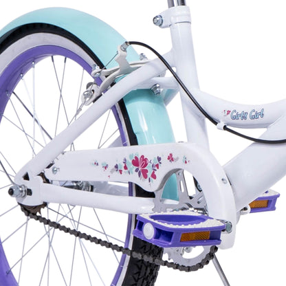 Huffy Girly Girl 20-Inch Cruiser Bike, Basket, Bell, Mudguards, Adjustable Comfort Saddle, Upright Handlebars, Single-Speed, Dual Brakes, Stylish Girls’ Bike for Ages 5-9, White & Sea Crystal