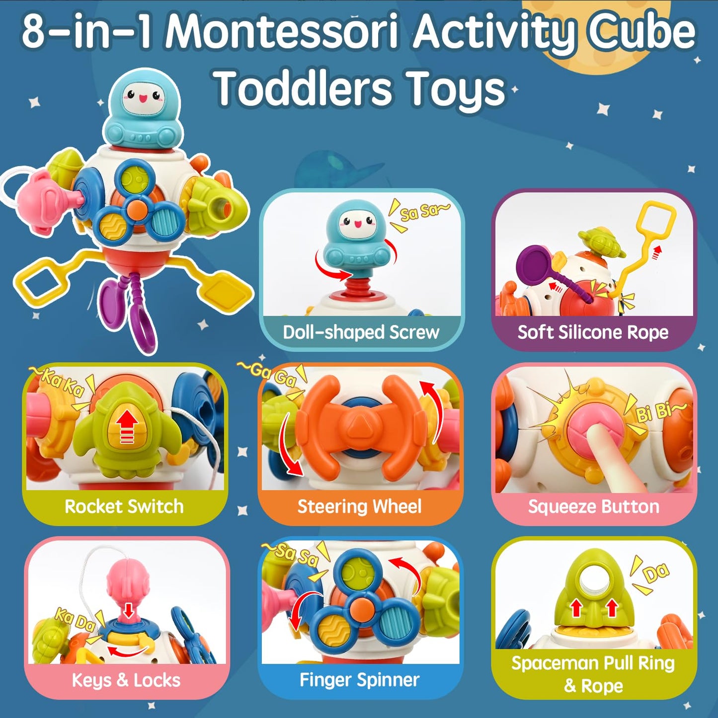 AiTuiTui Baby Montessori Toys for 2 3 Years Boys Girls, Activity Cube Sensory Toys for Toddlers Travelling, Motor Skills Busy Cube Toy for 18 Months Infant Birthday Gifts