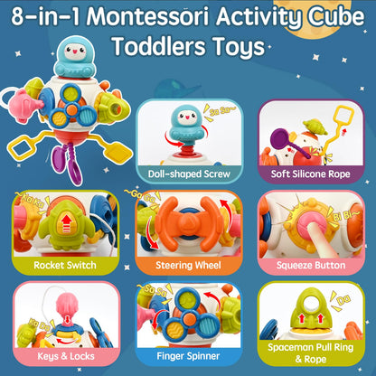 AiTuiTui Baby Montessori Toys for 2 3 Years Boys Girls, Activity Cube Sensory Toys for Toddlers Travelling, Motor Skills Busy Cube Toy for 18 Months Infant Birthday Gifts