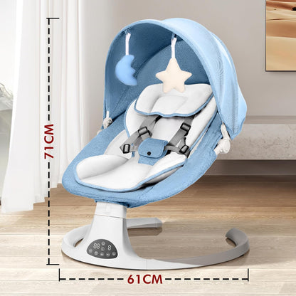 Baby Bouncer, Portable Electric Baby Swing with Bluetooth, 5 Swing Speed, 3-Stage Timer, 5-Point Harness, Remote Control & Touch Panel, Bouncer from Birth with 2 Soft Toys & Soft Pillow (Blue)