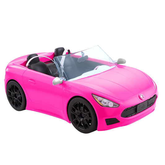 Barbie Convertible 2-Seater Vehicle, Pink Car with Rolling Wheels & Realistic Details, Gift for 3 to 7 Year Olds, HBT92
