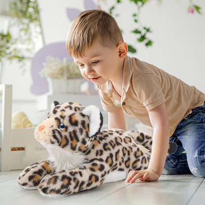 MorisMos Snow Leopard Soft Toy with Babies inside, Lifelike Leopard Teddy Stuffed Animal Plush Toy Cuddly, Kawaii Presents for Kids Girls Boys Children Christmas Birthday Party Decorations (45cm)