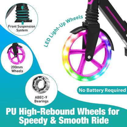 BELEEV Scooter for Kids Ages 6+, 200mm Big Wheel adult Scooters for Boys and Girls, 4 Adjustable Handlebar, Front Suspension, 2 Wheels Scooter with Carry Strap, up to 100Kg(Galaxy Purple)