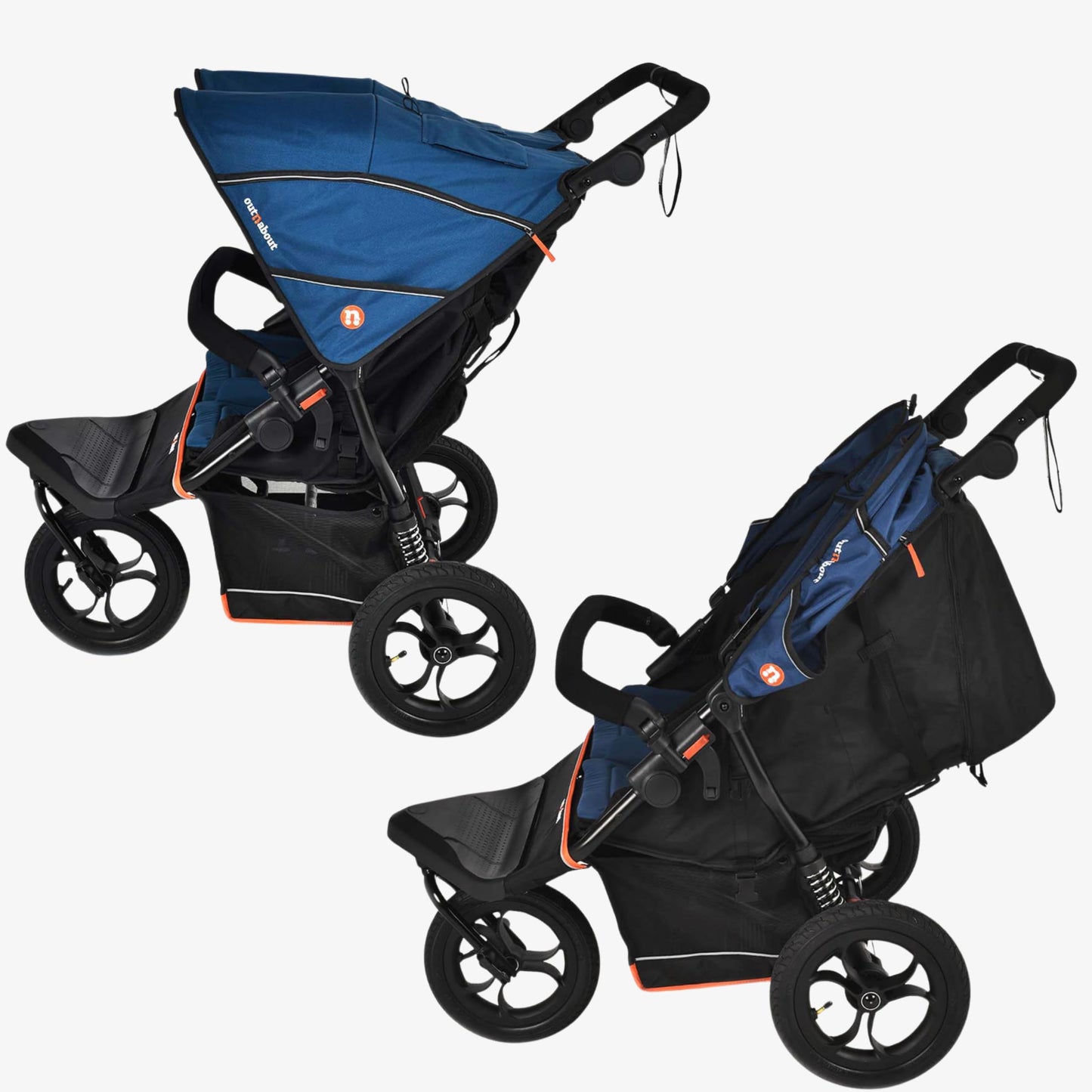 Out’n’About Nipper Double V6 Pushchair | Lightweight All-Terrain Twin Buggy with Raincover, 12” Air-Filled Wheels & Compact Fold | Side-by-Side Double Stroller for Newborn to Toddler - Highland Blue
