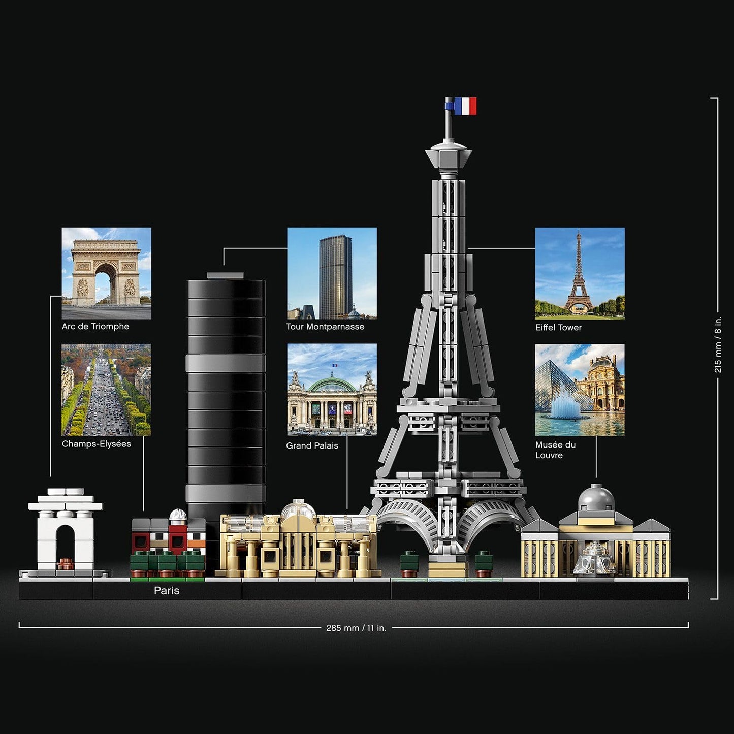 LEGO Architecture Paris model set featuring Eiffel Tower and Louvre, ideal for office décor and collectors.