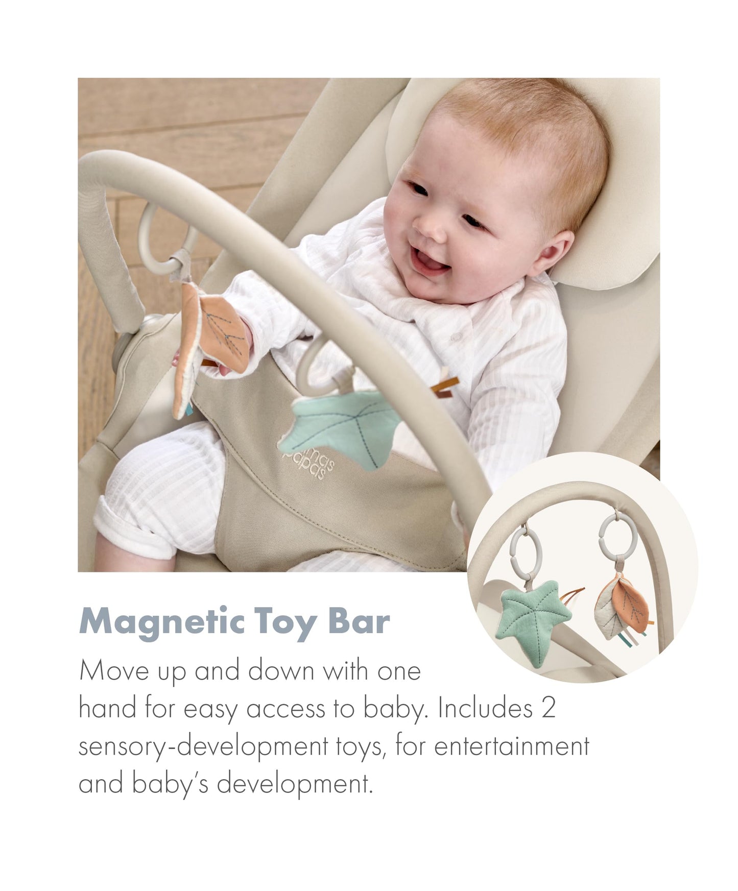 Mamas & Papas Tempo 3-in-1 Rocker/Bouncer, Lightweight, 3-Point Harness and Easily Removable Magnetic Toy Bar, Sand