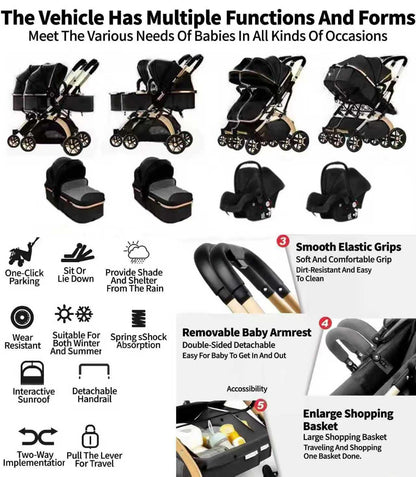 Rexhan Twin 4 in 1 Reversible Travel System, Foldable Double Baby Buggy, Twin Toddler Pram, Pushchair, Lightweight, Tandem All in One Stroller, Portable Baby Carriage, 0-4 Year, Aluminium Frame