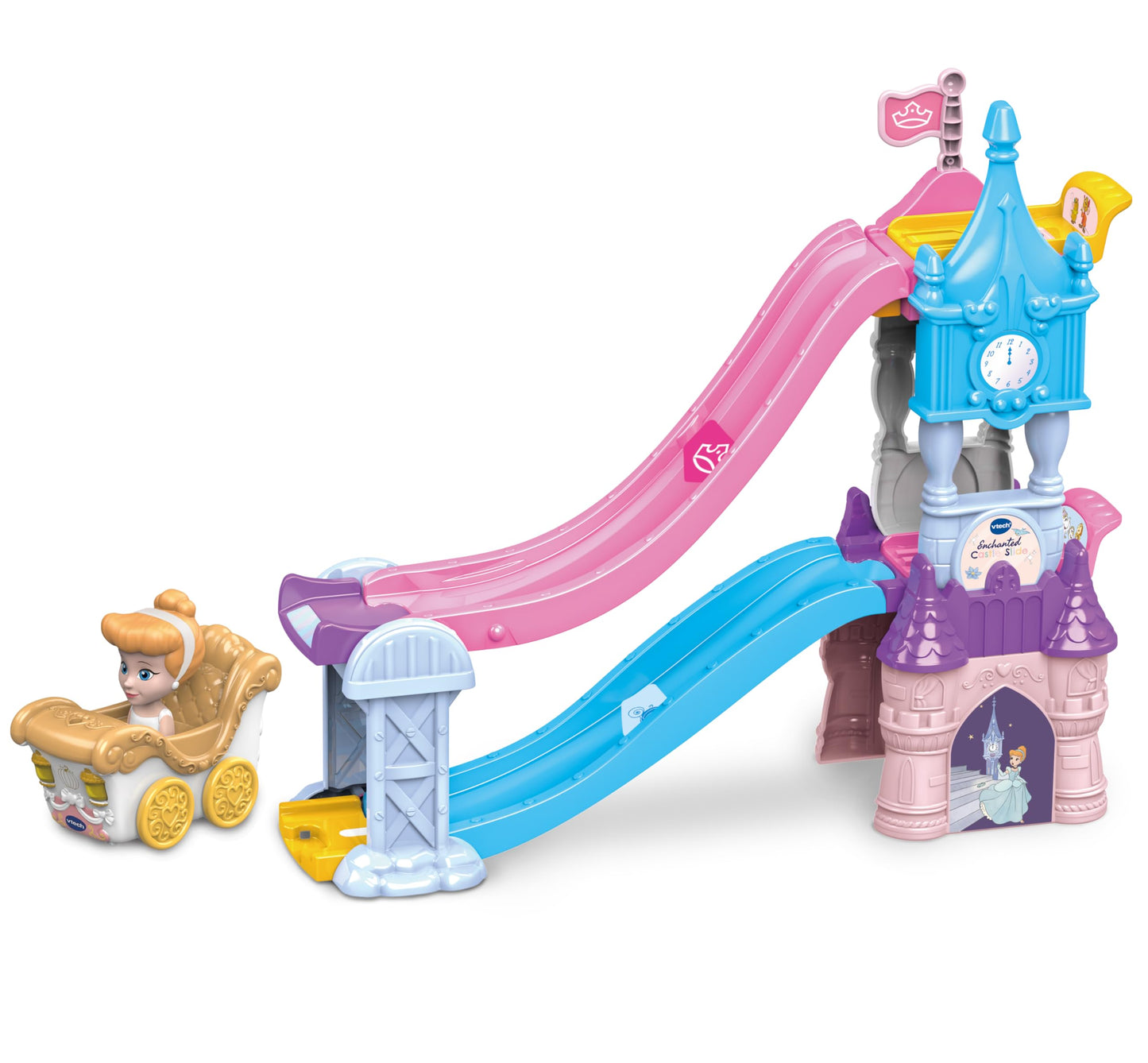 VTech Toot-Toot Drivers Enchanted Castle Slide, Official Disney Princess Playset with Included Cinderella Vehicle, Lights, Phrases, Songs, Interactive Toddler Toy 12 Months, 2, 3, 4+, English Version