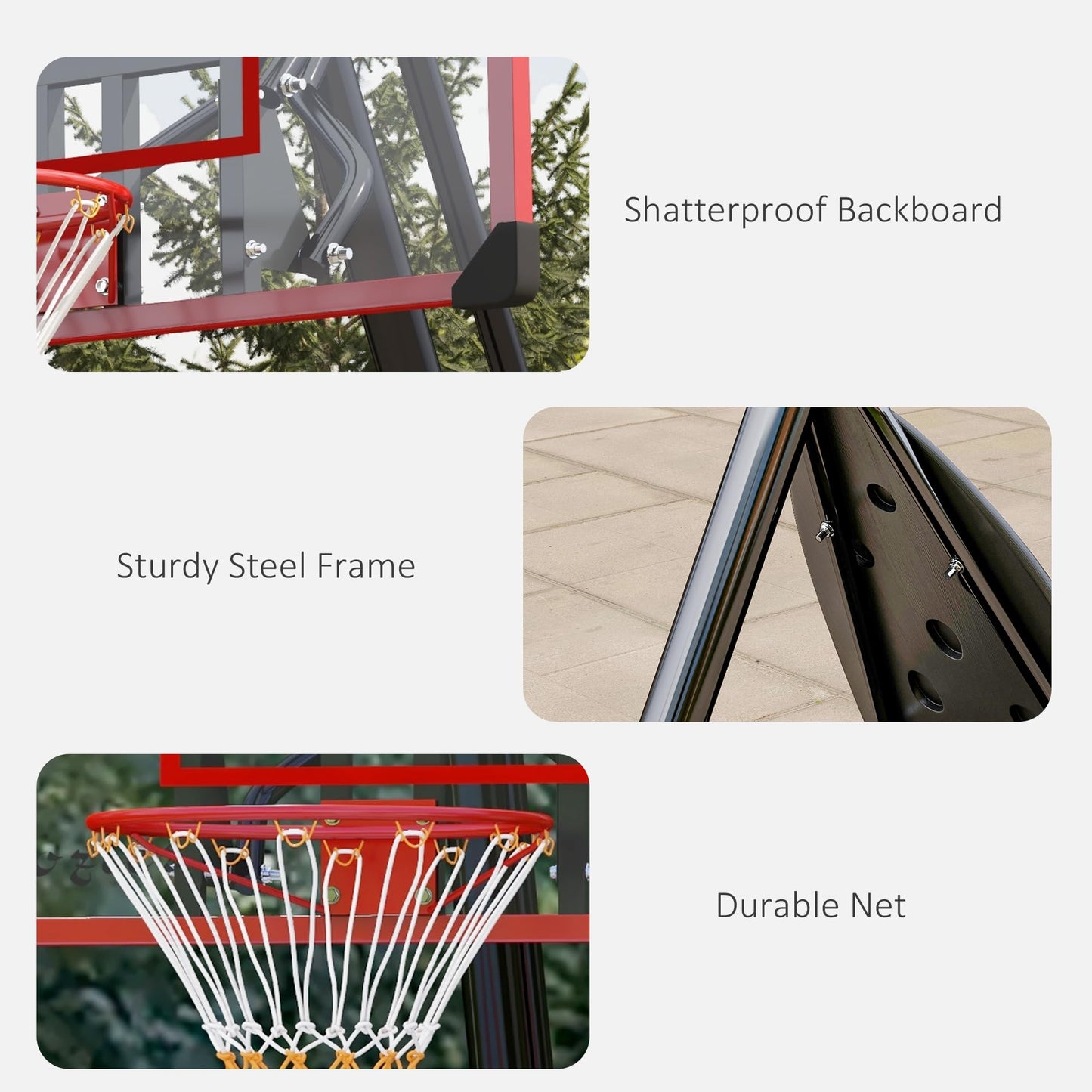 SPORTNOW Basketball Hoop Outdoor, Easily Adjustable Height Basketball Hoop and Stand with Weighted Base, Portable on Wheels, 2.4-2.9m, Red