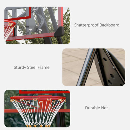 SPORTNOW Basketball Hoop Outdoor, Easily Adjustable Height Basketball Hoop and Stand with Weighted Base, Portable on Wheels, 2.4-2.9m, Red