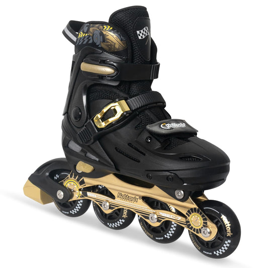 Nattork kids' black adjustable inline skates with light-up wheels and blades, suitable for boys and girls, large size for teens.