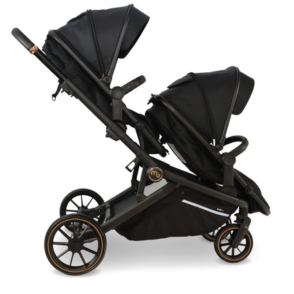 My Babiie MB33 Tandem Pushchair – Birth to 15kg Double Stroller, Twin Seat Units Convert to Carrycot, 11 Configurations, Duo Includes Car Seat Adapters, Rain Covers – Black Leopard