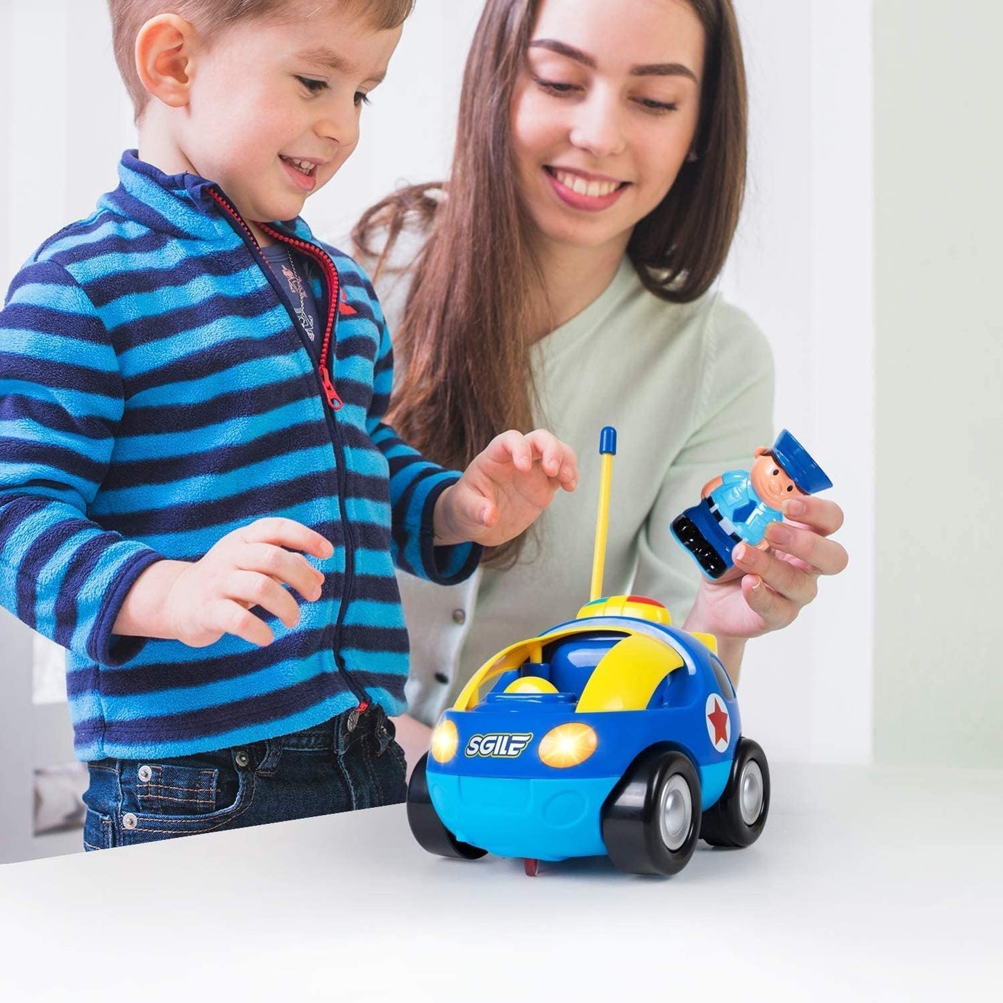 SGILE Remote Control Car for Toddlers with Sound and Light, RC Police Car Toys Birthday Gift Present for 18 Month+ Year Old Boys Girls, Blue